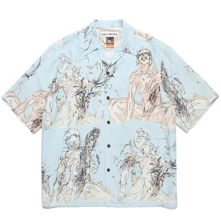 GUILTYPARTIES TIGER Shirts 23SS Ghost in the Shell joint print, Hawaiian short-sleeved shirt men