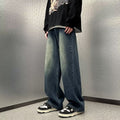 Men Jeans Washed Straight Jeans Spring and Autumn Loose Wide Leg Summer Casual Pants