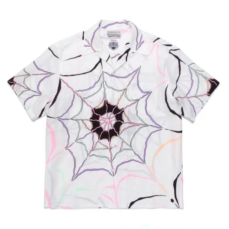GUILTYPARTIES TIGER Shirts 21AW WOLF'S HEAD Spider Web, Hawaiian Short Sleeve Shirt Men