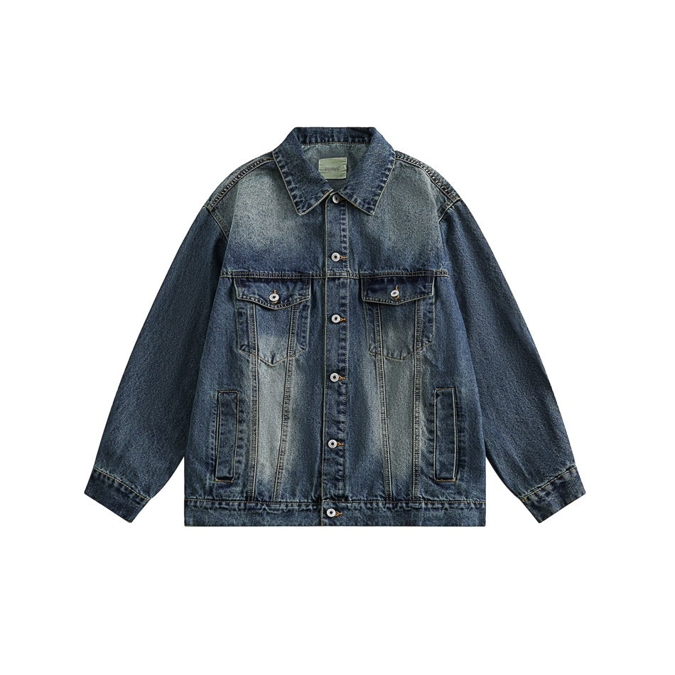 Unisex Jacket Retro Washed Workwear Denim Jacket Loose Denim Jacket