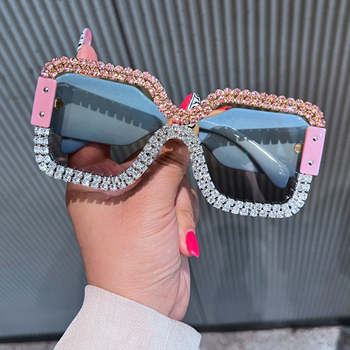 Trendy punk glasses square diamond