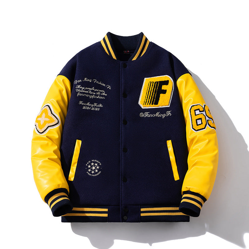 Mens Vintage Jackets Racing Motorcycle Baseball Suit Embroidered Leather Jacket Padded Cotton