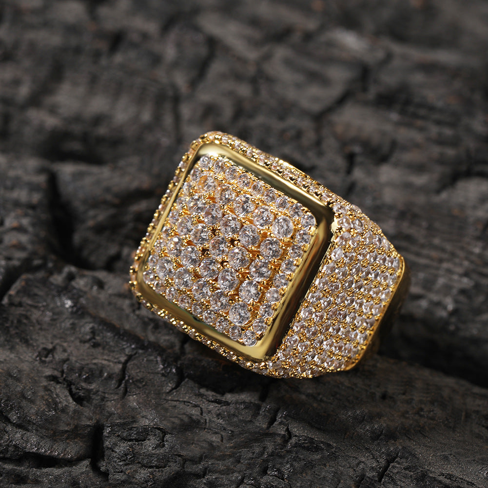 Rings Hip Hop Vintage Large Square Ring Copper with Zircon Spectrum St. Valentine's