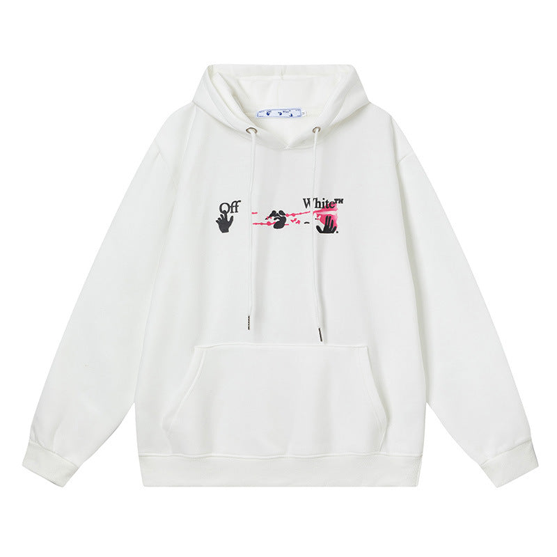 OW hoodieOW 3D stereo pink arrow pattern hooded fleece