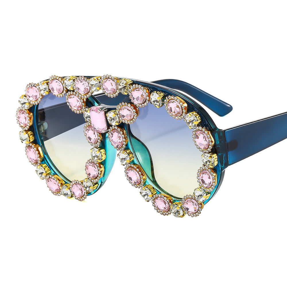 Trendy punk glasses double beam oval