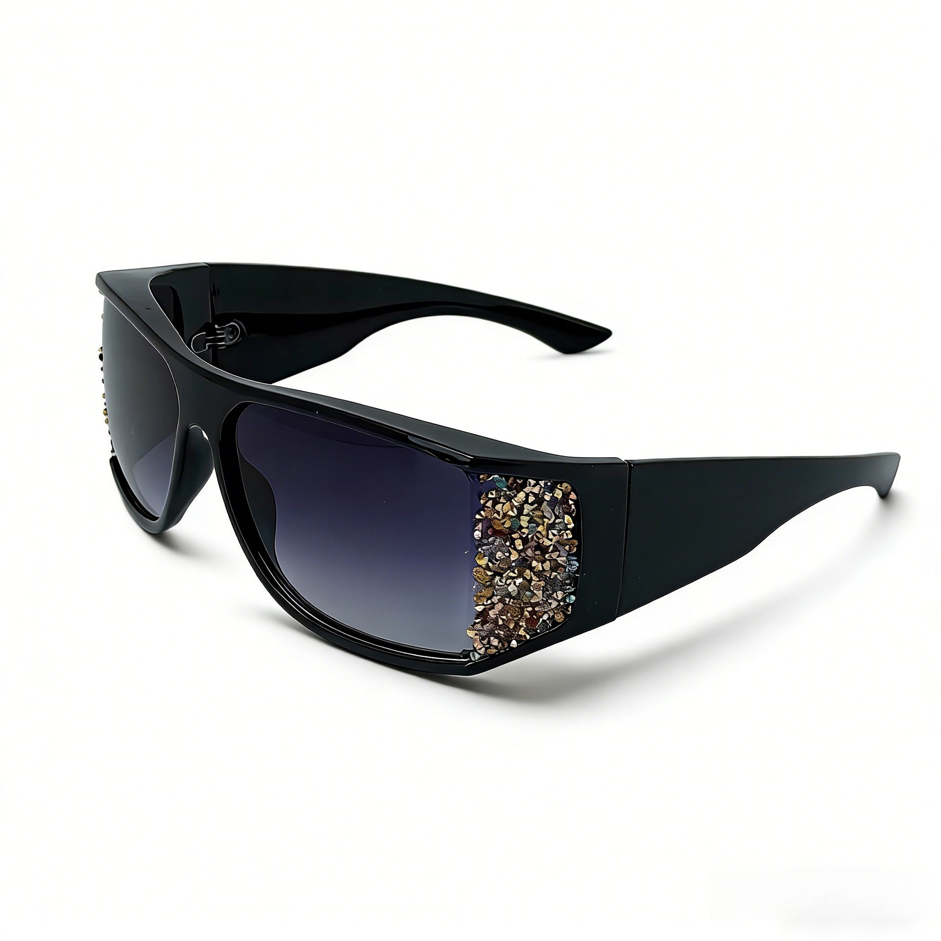 Trendy punk glasses retro large frame with diamonds y2k