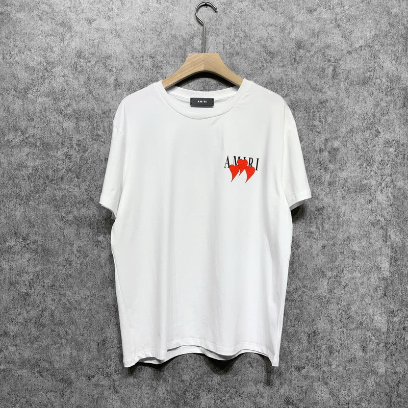 Amiri T Shirt Red Heart Printing Casual round Neck Short Sleeves T-shirt