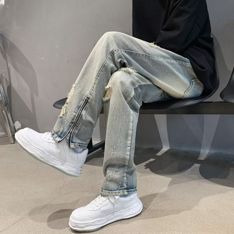 Men Jeans Spring/Summer Loose Split Retro Pants