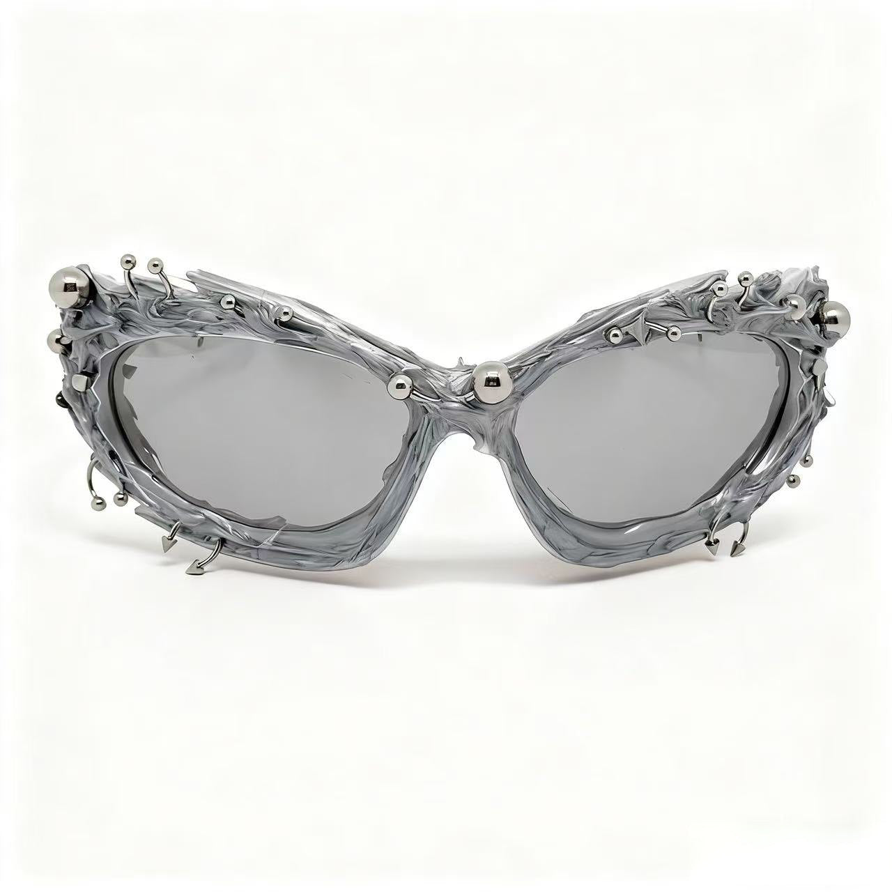 Trendy punk glasses dark asymmetrical frame