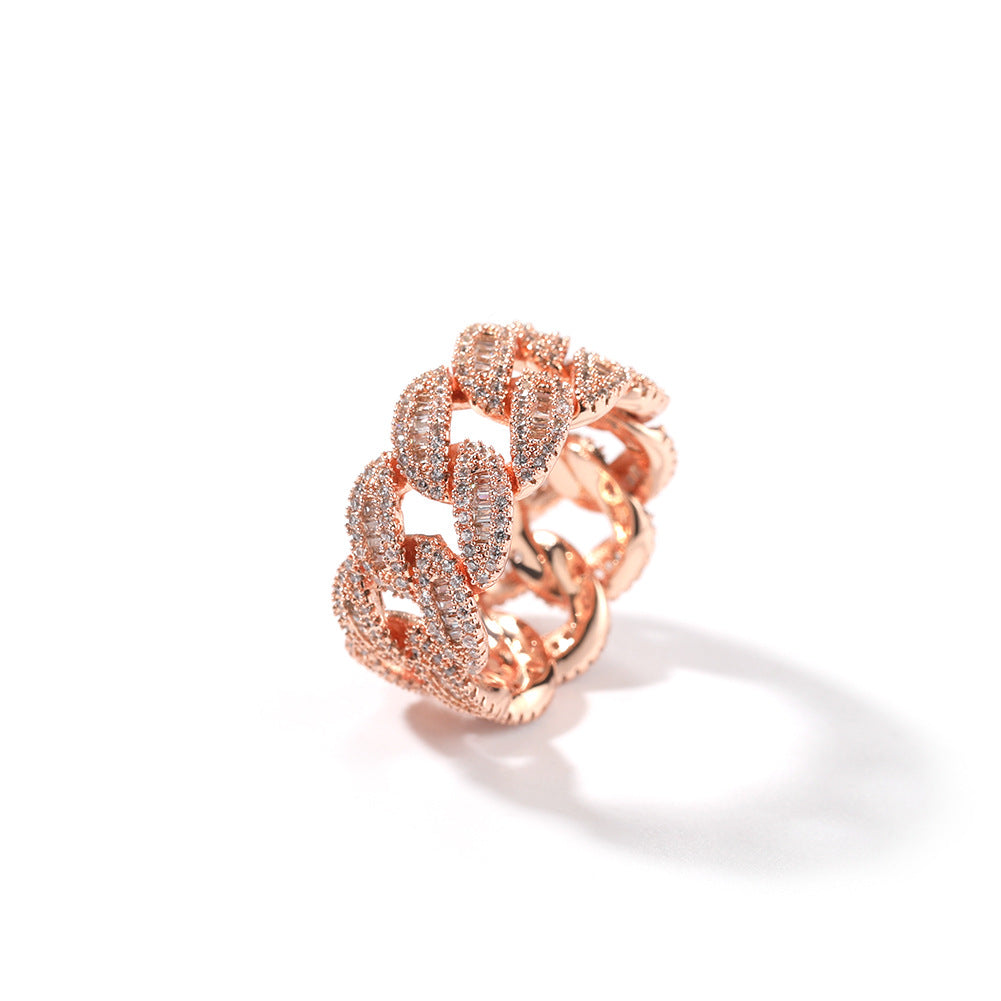 Rings Copper Square Diamond Hip Hop Moon Shaped Cuban Ring Spectrum