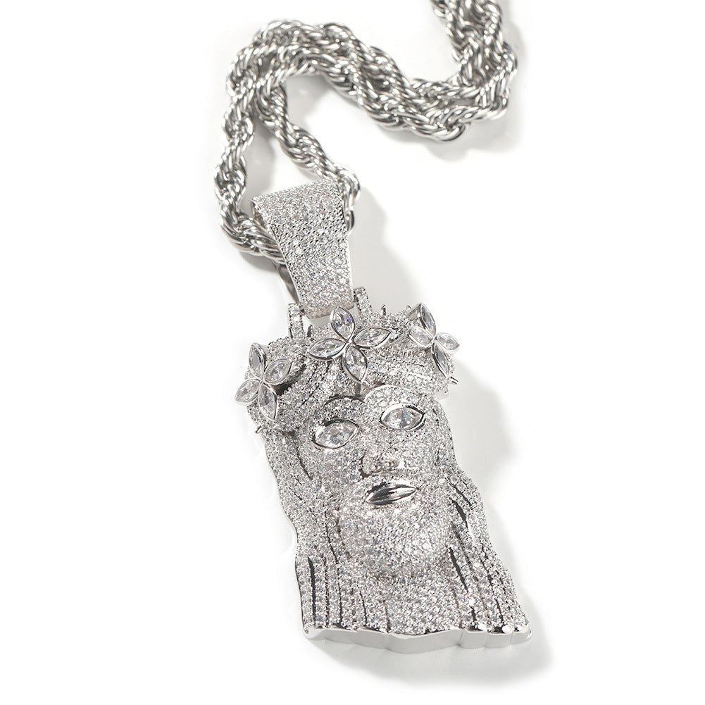 Jewelry Clover Crown Portrait Pendant Hip Hop Copper with Zircon Egypt Pieces Jesus Pieces Royalty Spectrum
