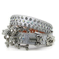 Hip-hop punk rhinestone belt silver glitter big skull