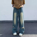 Men Jeans Washed Make Old Ripped Jeans Summer Baggy Straight Trousers