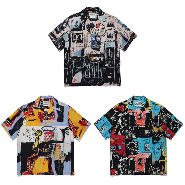 GUILTYPARTIES TIGER Shirts Basquiat graffiti Hawaiian loose short-sleeved shirt men