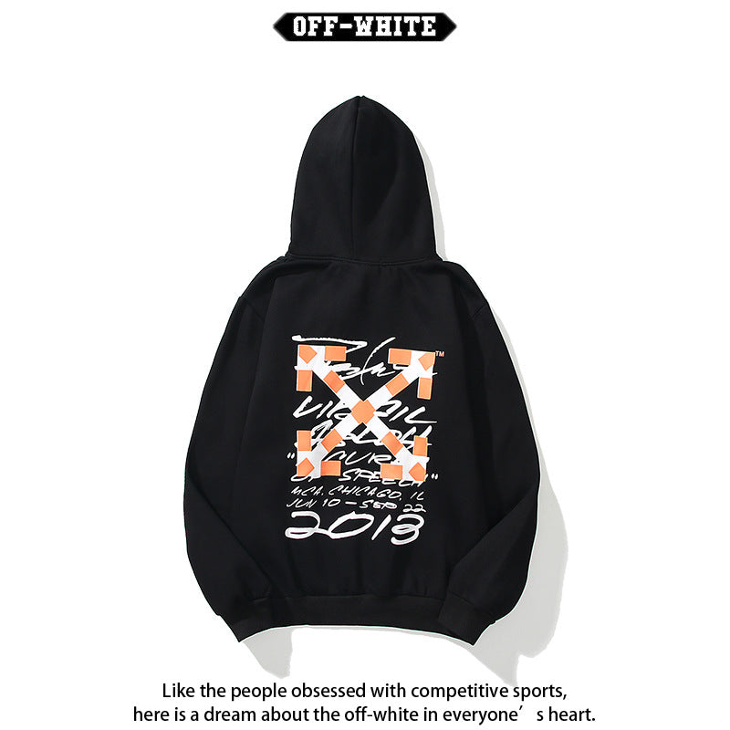 OW hoodie Creative Graffiti Letter Pattern Arrow Fleece Hood