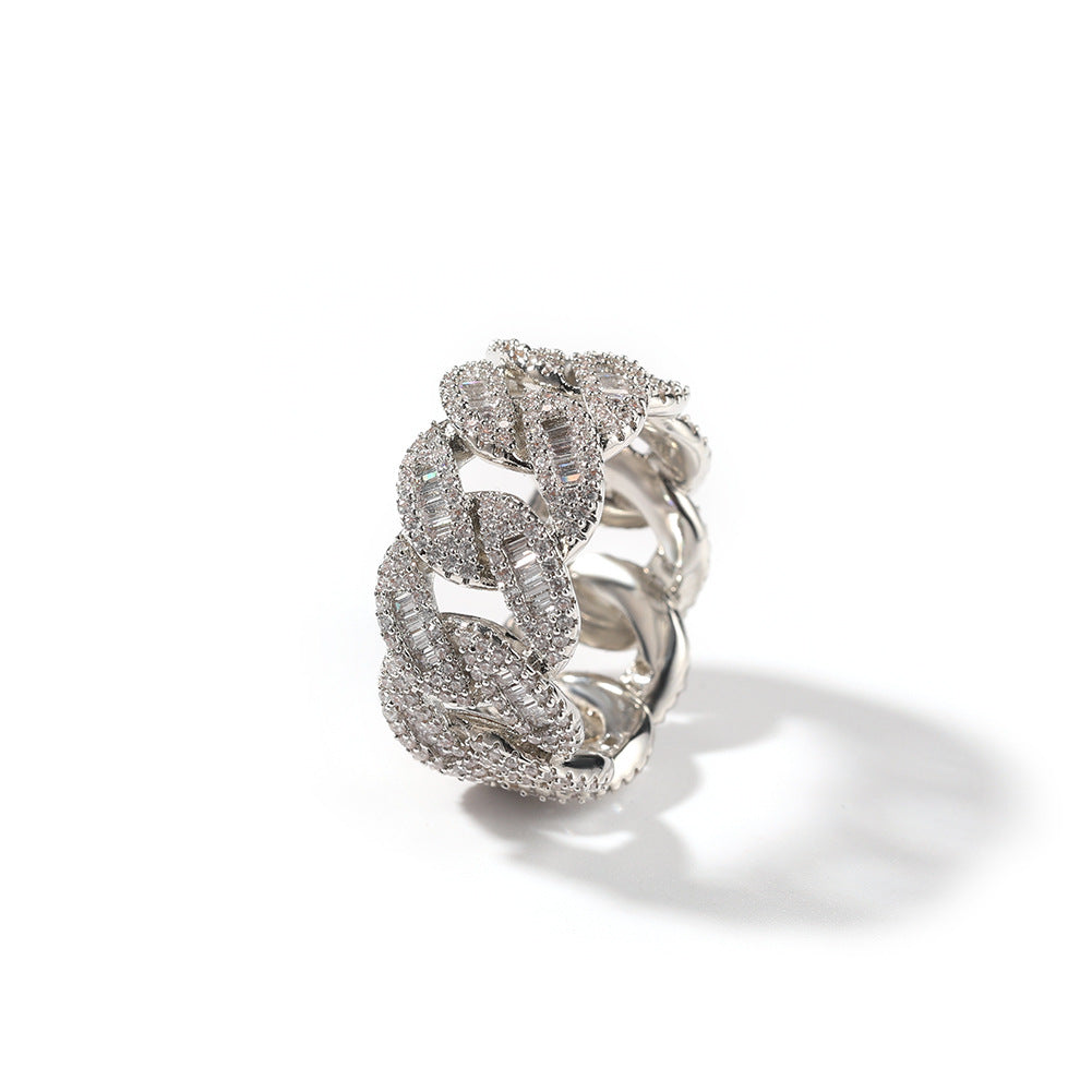 Rings Copper Square Diamond Hip Hop Moon Shaped Cuban Ring Spectrum