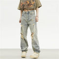 Men Jeans Retro Tattered Jeans Jeans Straight Loose Pants