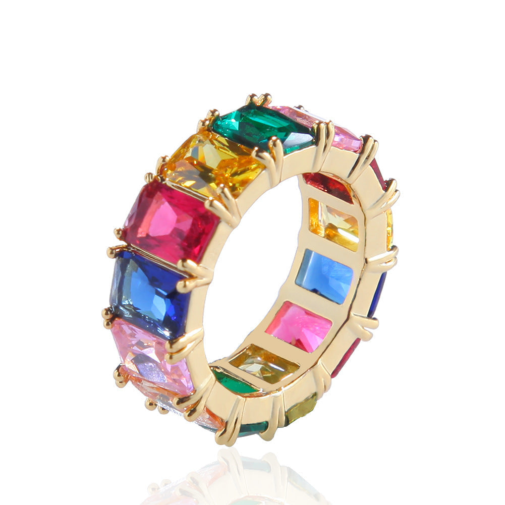 Rings Copper Zircon Ring Rectangle Zircon Ring St. Valentine's Spectrum