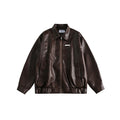 Unisex Jacket Loose Lapels PU Leather Jacket Retro Biker's Coat