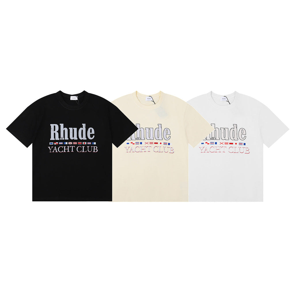 Rhude T Shirt Sailing Letter Coconut Logo Short Sleeve T-Shirt