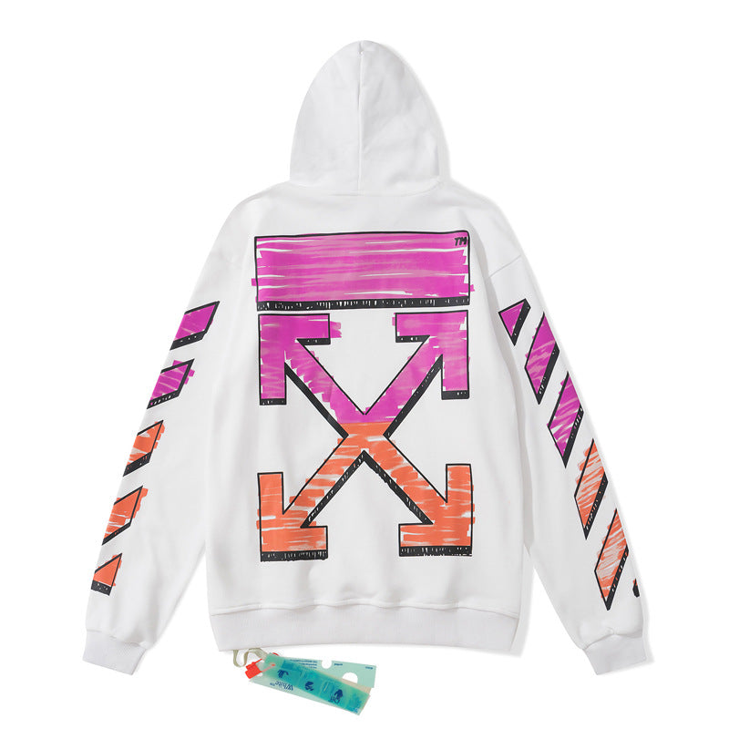 OW  hoodie pink orange gradual change arrow pattern hooded