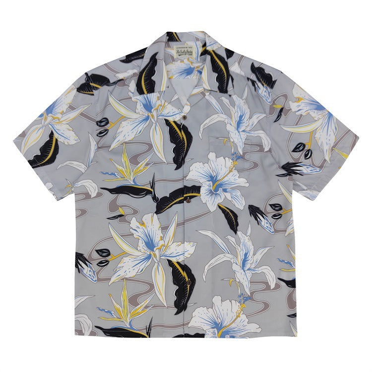 GUILTYPARTIES TIGER Shirts Limited Lily, Bird of Paradise Rayon Hawaiian Short Sleeve Shirt Men