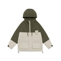 Unisex Jacket Vintage Color Contrast Patchwork Hooded Jacket Shell Jacket Baggy Coat