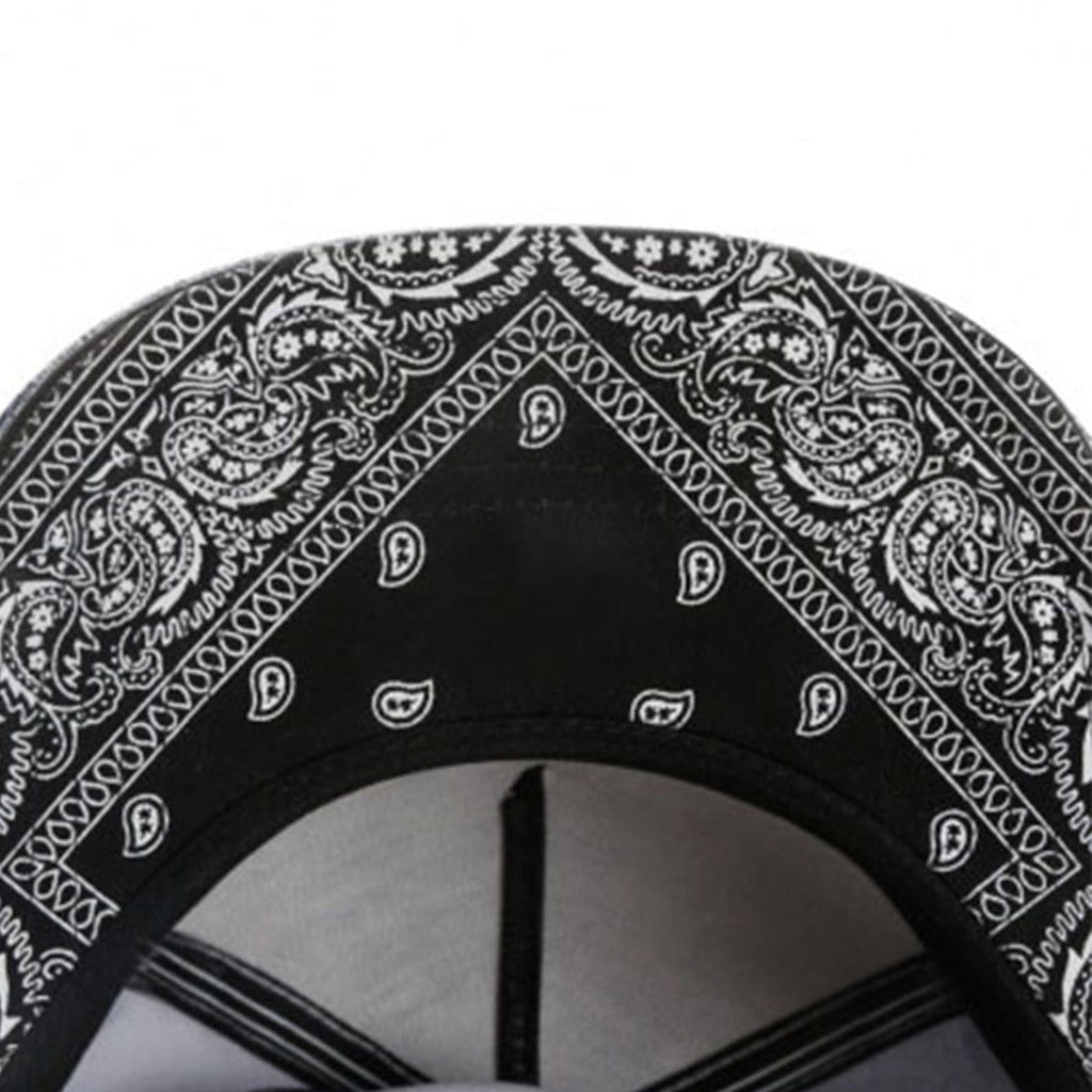 Trendy flat brimmed snapback hats cashew pattern printing embroider leather hat