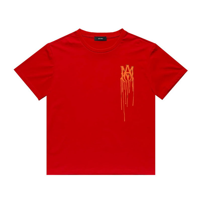 Amiri T Shirt Orange Printed Casual Hip Hop High Street round Neck Short Sleeve T-shirt