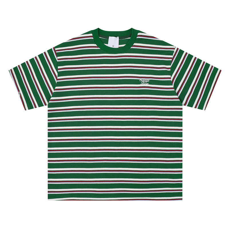High-quality pure cotton T-shirt shoulder sleeve striped short sleeve