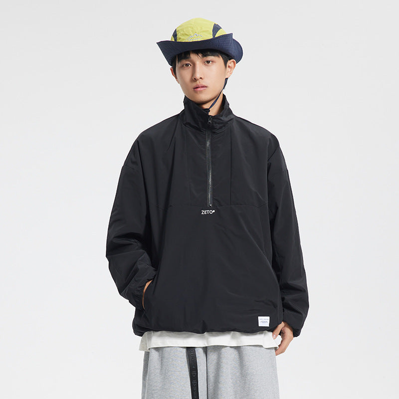Unisex Jacket Shell Jacket Half Zipped Stand Collar Coat Jacket