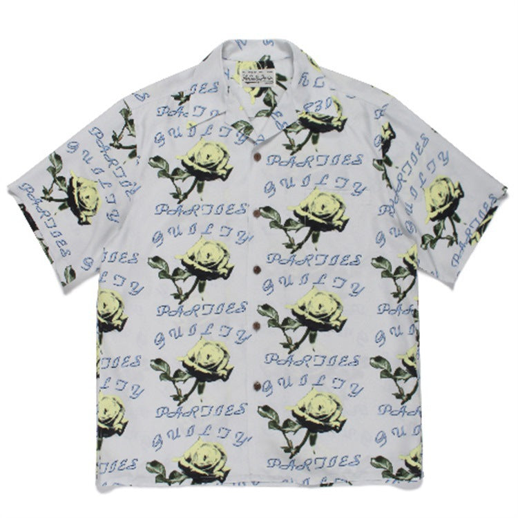 GUILTYPARTIES TIGER Shirts 21ss Rose ALOHA full print, Hawaiian short-sleeved shirt for men and women
