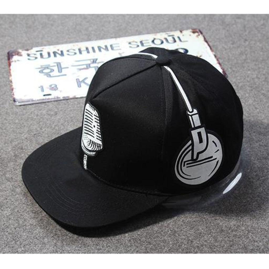 Trendy flat brimmed snapback hats headphone microphone shade