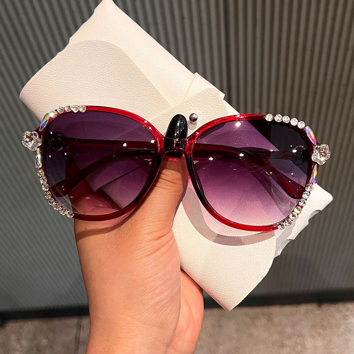 Trendy punk glasses large square frame with flowers and diamonds