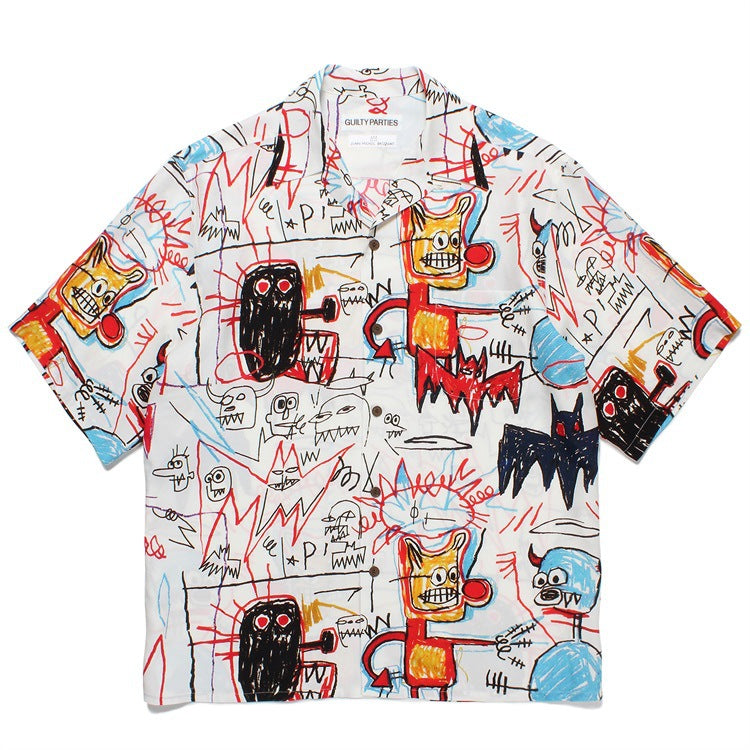 GUILTYPARTIES TIGER Shirts 23SS BASQUIAT Basquiat, Hawaiian Short Sleeve Shirt Men