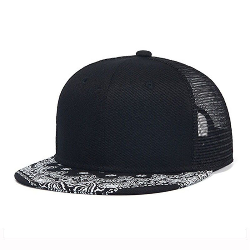 Trendy flat brimmed snapback hats breathable mesh