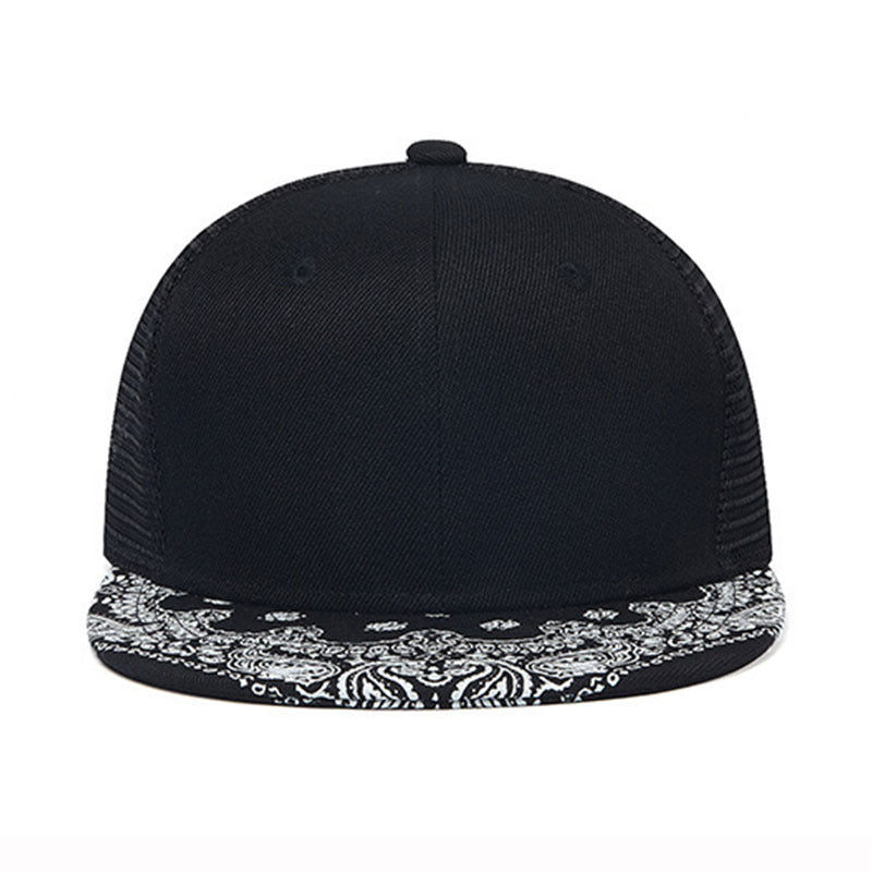 Trendy flat brimmed snapback hats breathable mesh