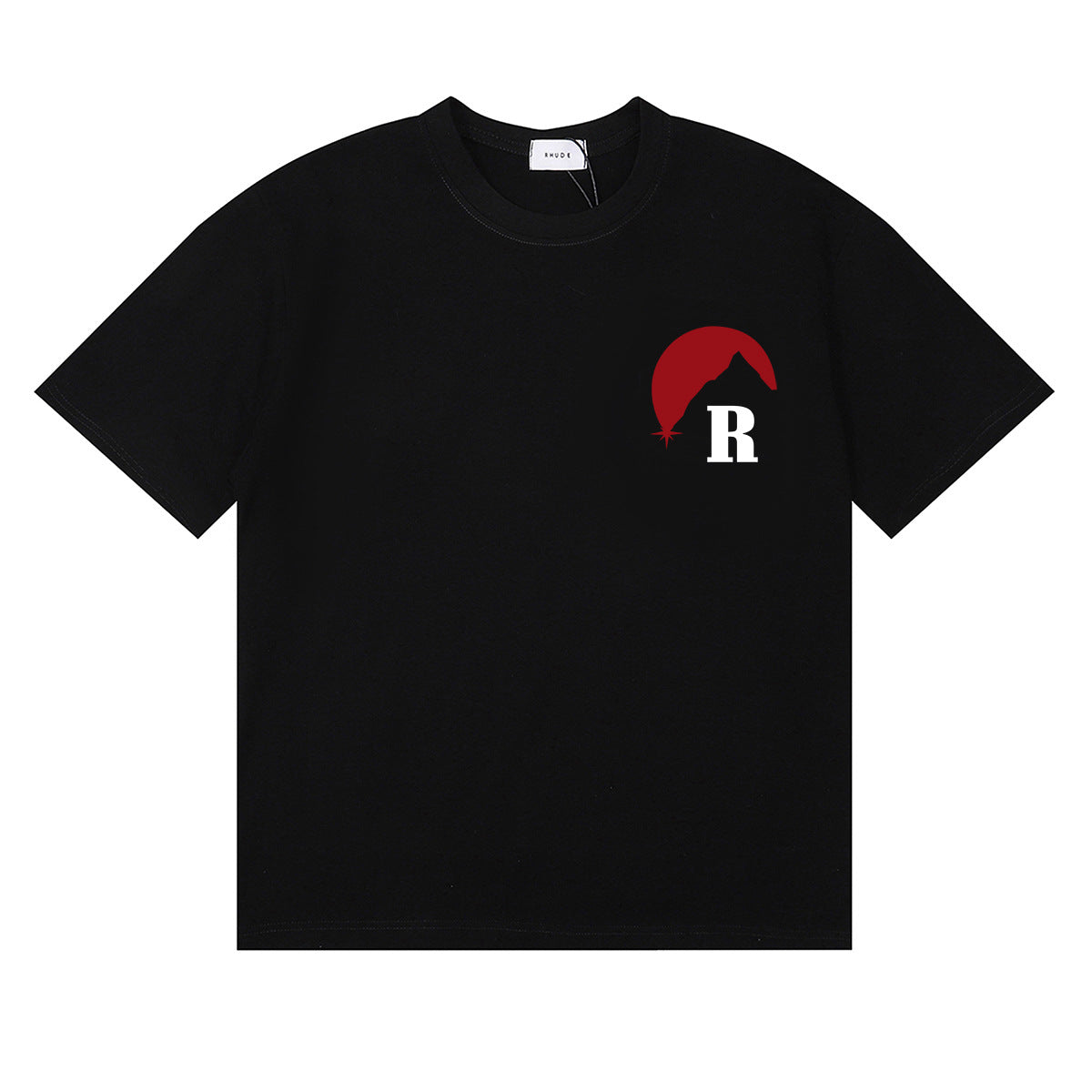 Rhude T Shirt Letter Snow Mountain Sunset Pattern Short Sleeve T-Shirt