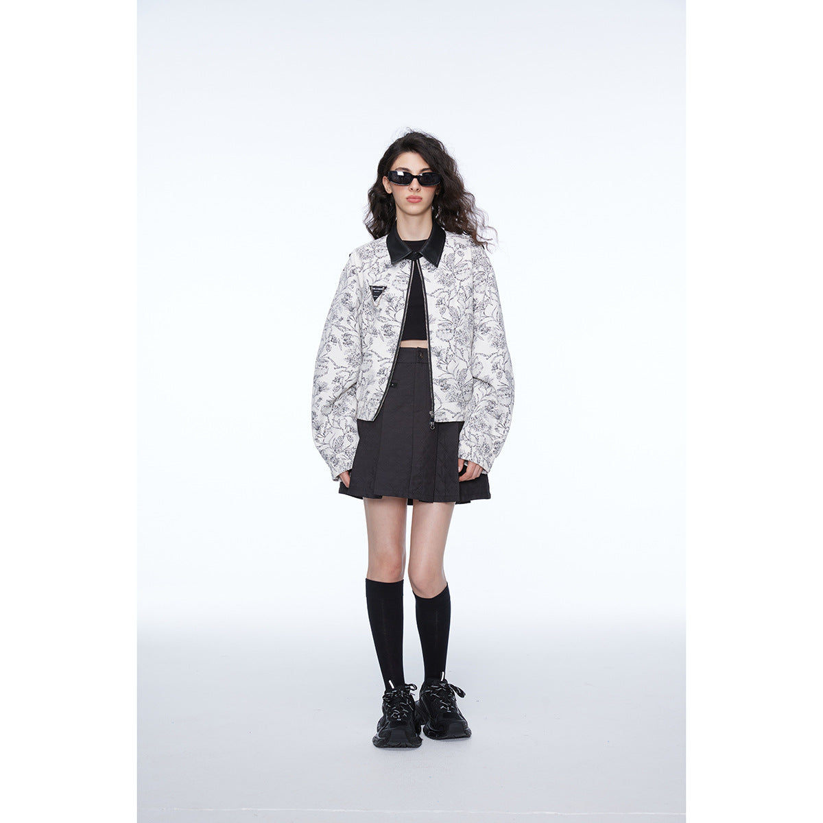 Unisex Jacket Vintage Floral Polo Collar Jacket Baggy Coat