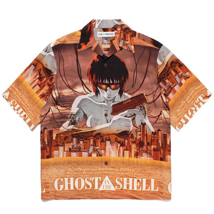 GUILTYPARTIES TIGER Shirts 23SS Ghost in the Shell joint print, Hawaiian short-sleeved shirt men