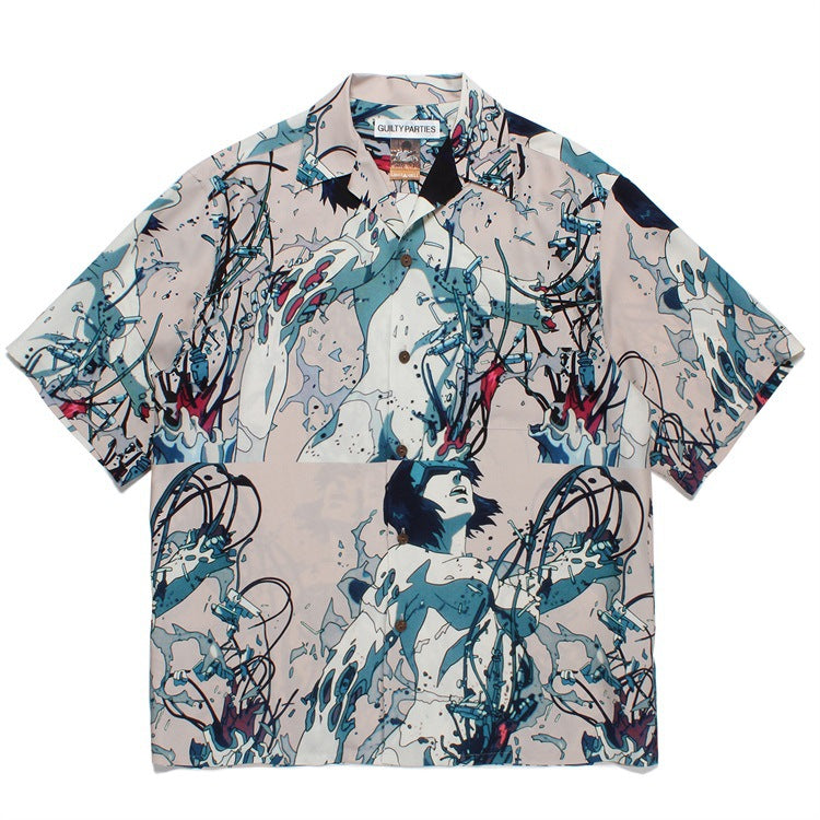 GUILTYPARTIES TIGER Shirts 23SS Ghost in the Shell joint print, Hawaiian short-sleeved shirt men