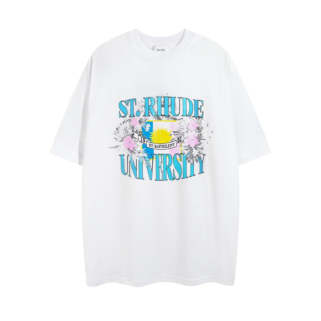 Rhude T Shirt Micro Label Flower Letter Print Pattern Short Sleeve T-Shirt