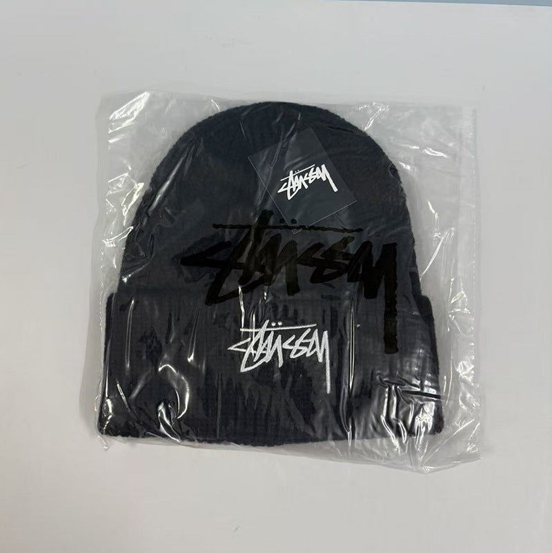 Stussy knit hat trendy brand hip hop boys and girls wool hat winter letter embroidery street cold hat fashion