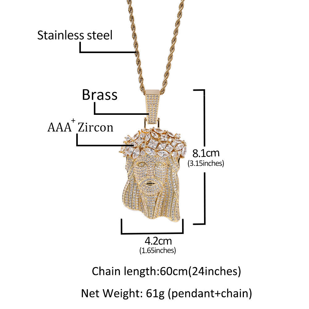 Jewelry Hip Hop Copper with Zircon Full Diamond Portraits Egypt Pieces Necklaces Far East Jesus Pieces Royalty