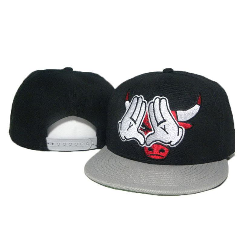 Trendy flat brimmed snapback hats hands bull bull