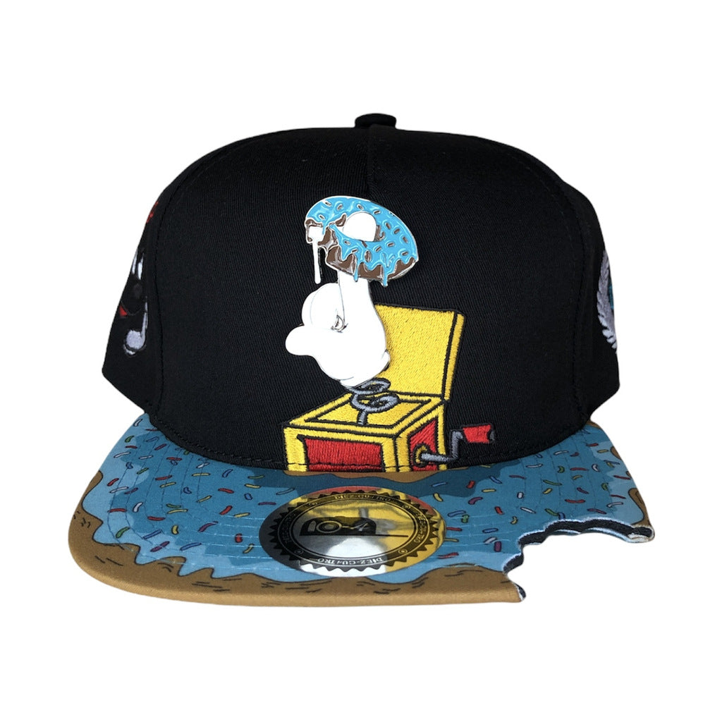 Trendy flat brimmed snapback hats treasure finger notch visor