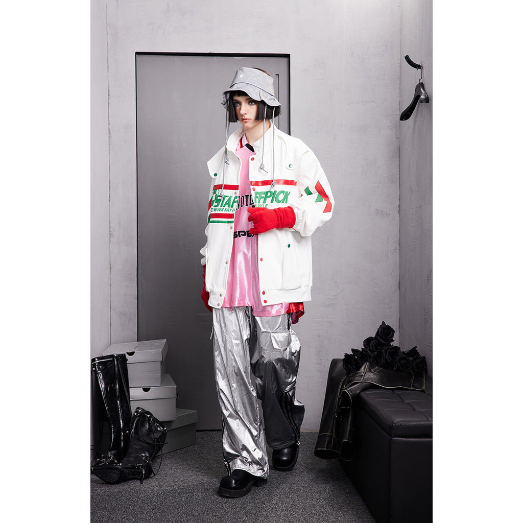 Unisex Jacket Embroidered Jacket Men and Women Couple Loose Stand Collar Coat