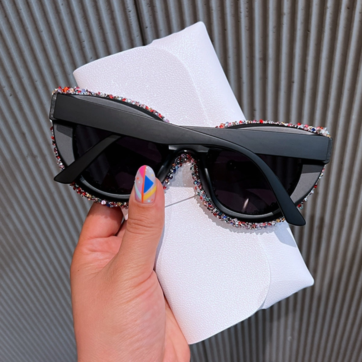 Trendy punk glasses large frame cat eyes with diamonds