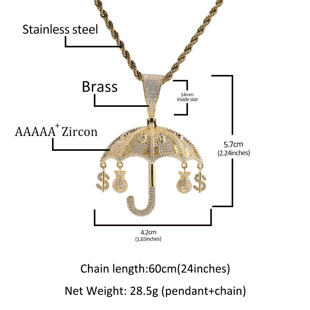 Jewelry Fashion Zircon Umbrella Pendant hiphop Spectrum