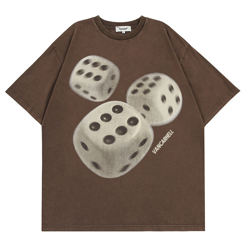 High-quality pure cotton T-shirt dice trendy couple